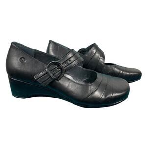 Josef Seibel Mary Jane Black Leather Mule Size 8 Comfort Shoes Buckle Clog